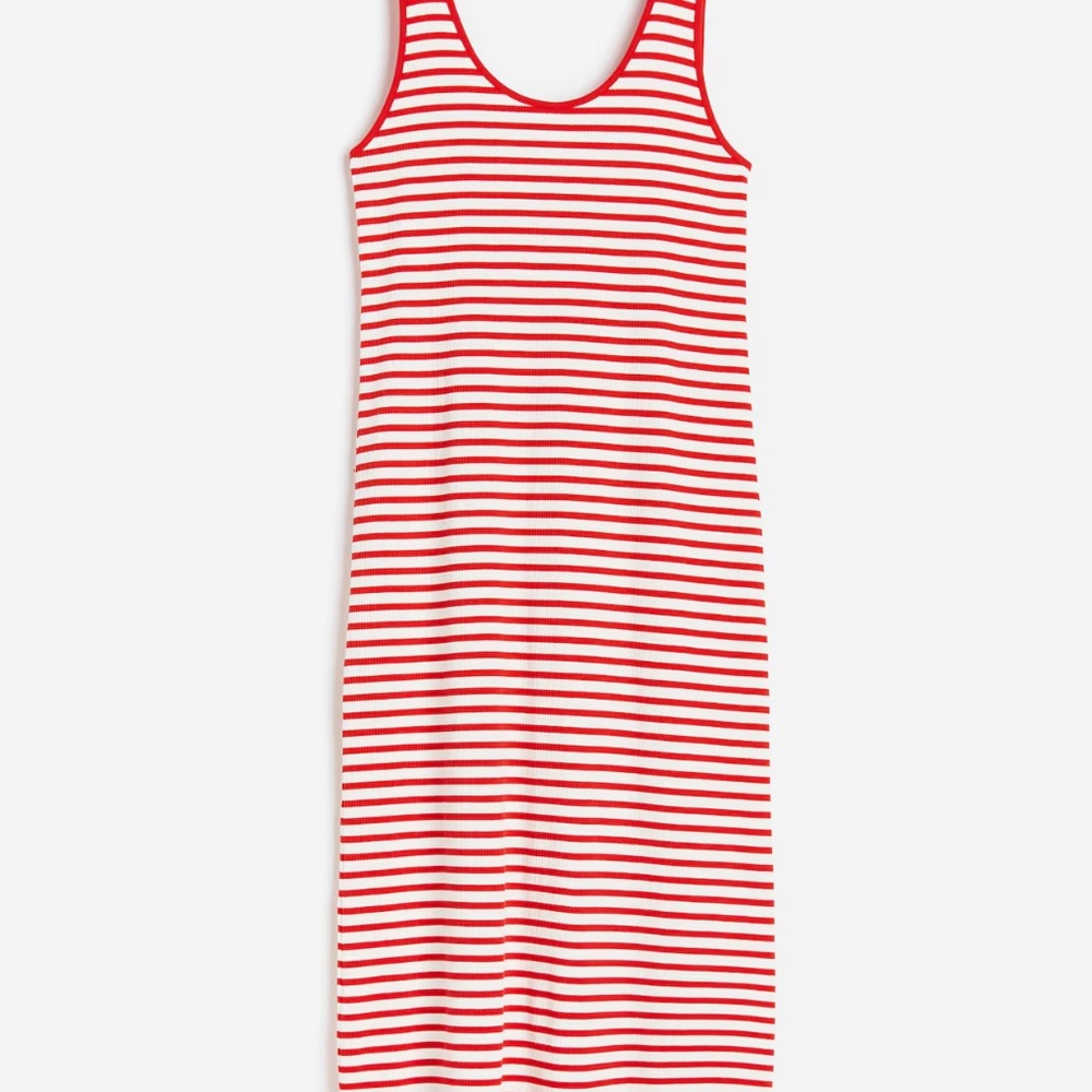 Red White Ribbed Midi Dress - Picture 4 of 4